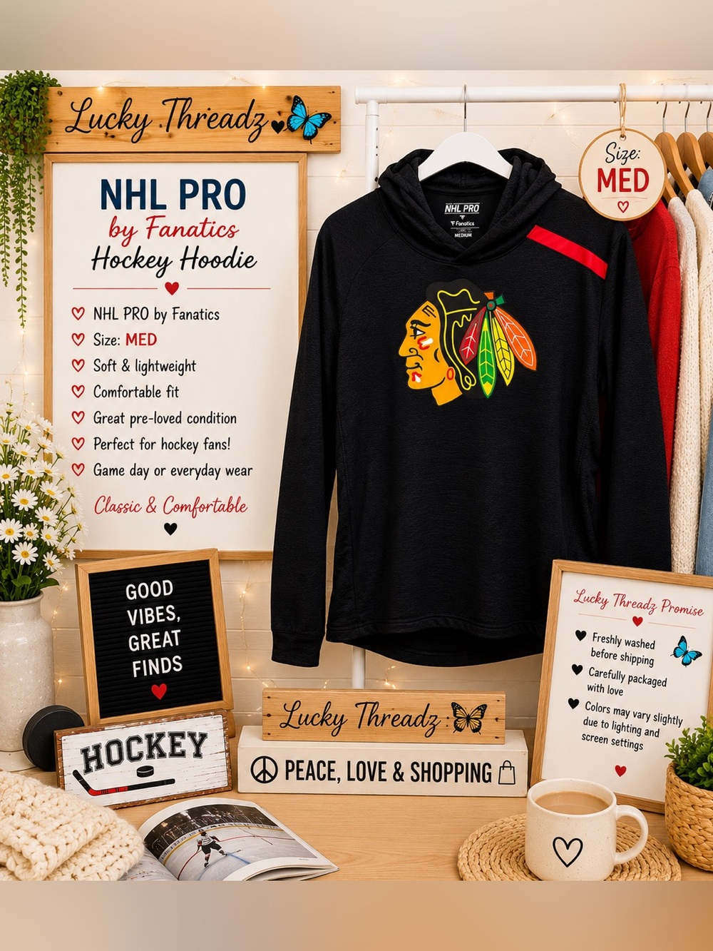 Fanatics Black Chicago Blackhawks NHL Pro Hockey Hoodie with Red Accent